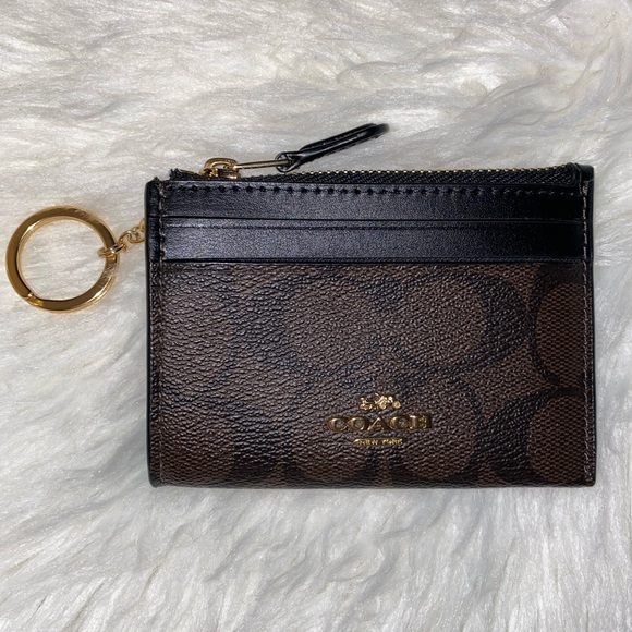 Coach Mini Skinny ID Case in Signature Canvas in Brown / Black - Picture 1 of 5